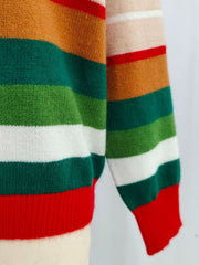 Contrast Striped Round Neck Long Sleeve Sweater