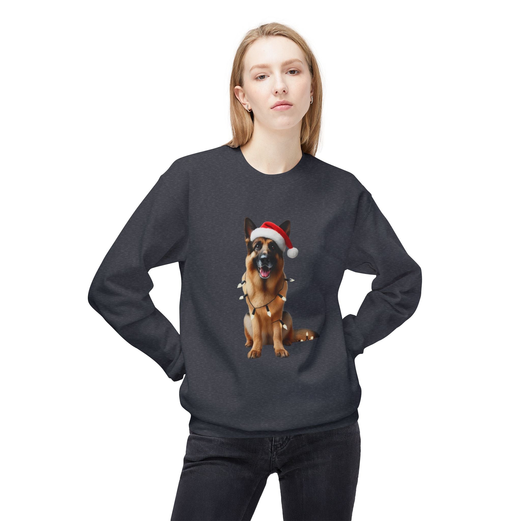 Festive German Shepherd - Unisex Midweight Softstyle Fleece Crewneck Sweatshirt
