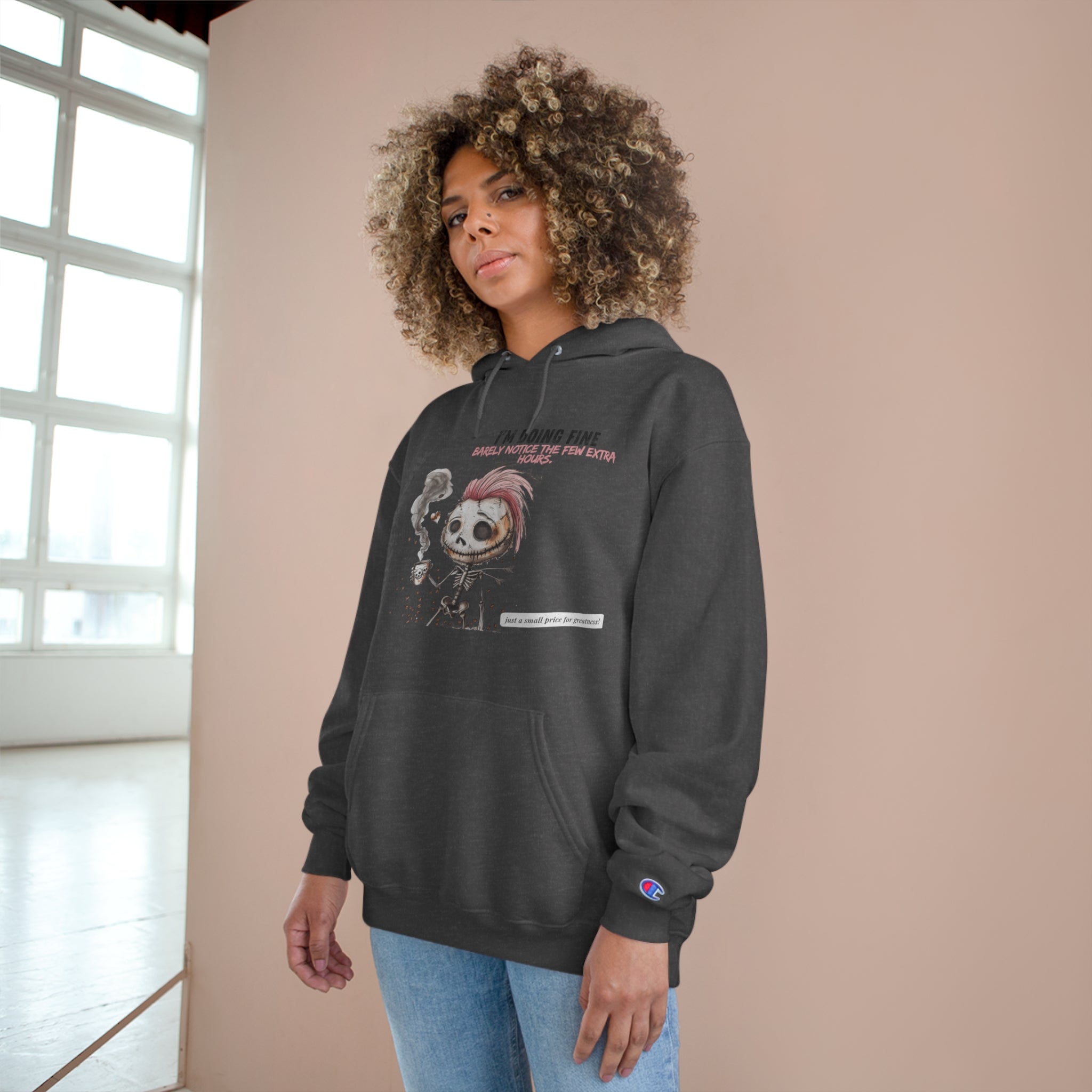 Coffee Break Champion Hoodie - "Barely Notice the Few Extra Hours"