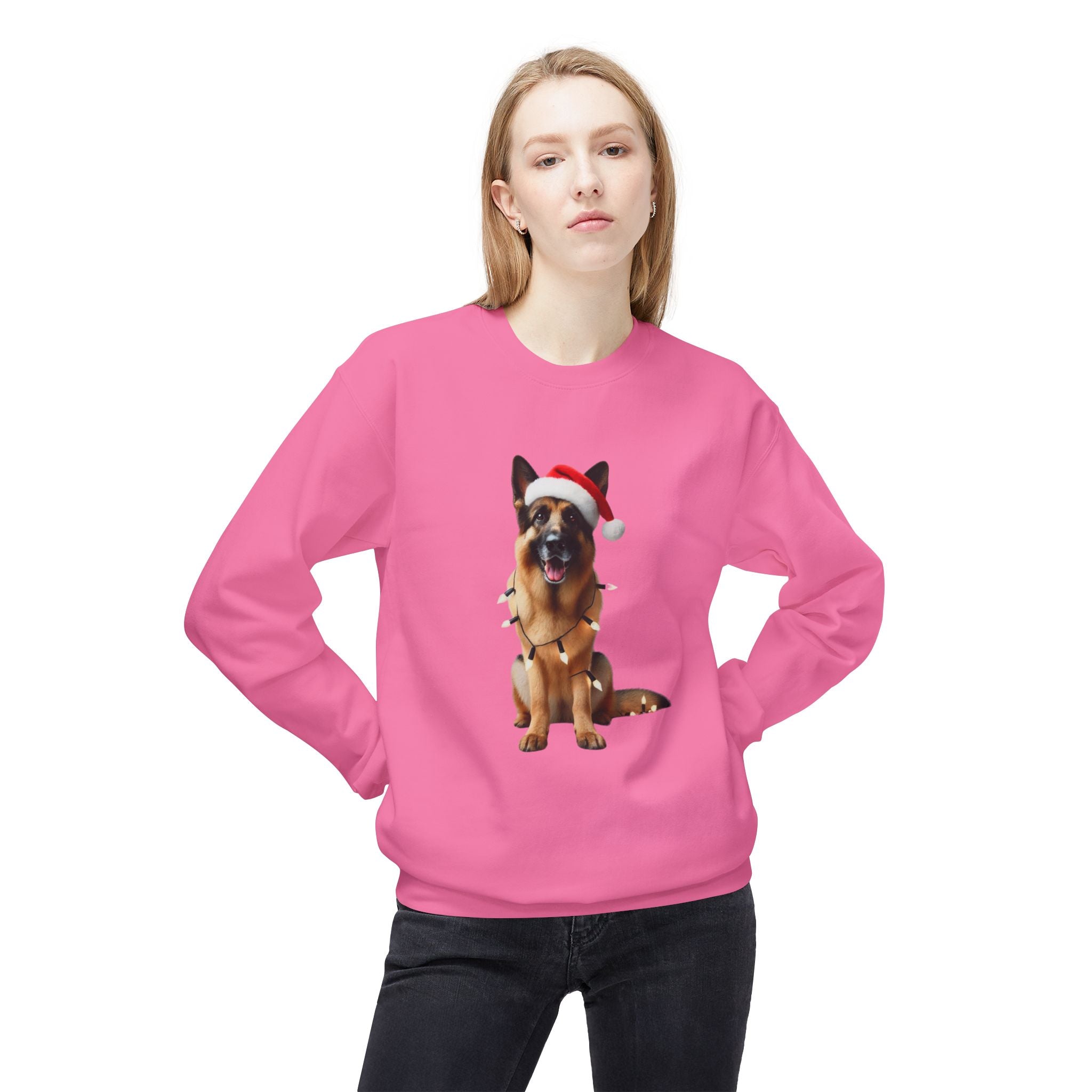 Festive German Shepherd - Unisex Midweight Softstyle Fleece Crewneck Sweatshirt