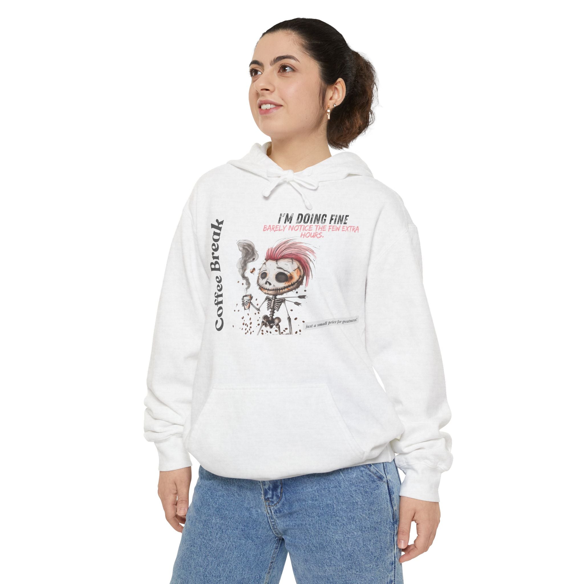 Coffee Break Unisex Garment-Dyed Hoodie - "Barely Notice the Few Extra Hours"